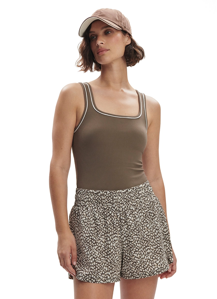tank top with built in support bra showing compression zones