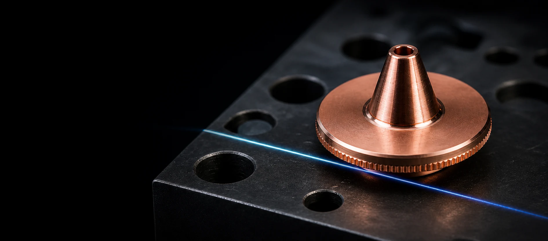 Precision Takumioe copper laser cutting nozzle in an industrial setting